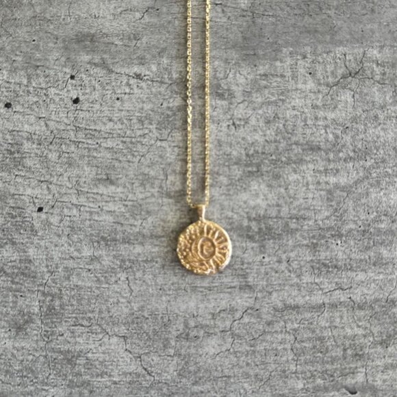 Neiman Marcus 14K Gold Plated Engraved Moon Coin Pendant - Picture 2 of 6